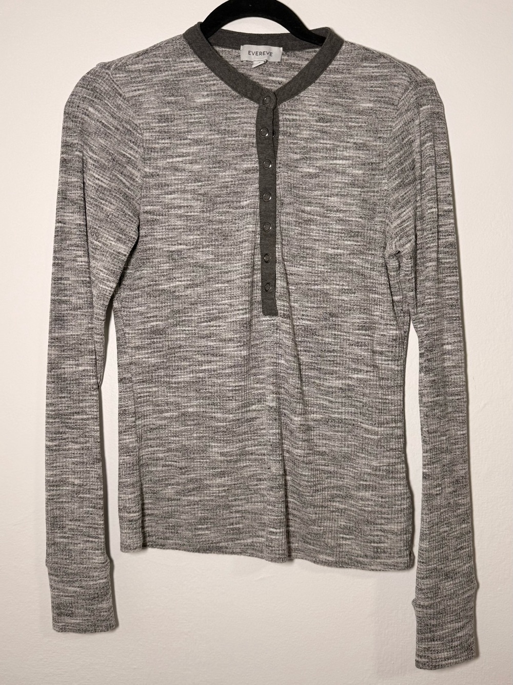 Evereve Women Ribbed Henley Top Heathered Grey Y2K Soft Girl School Casual small
